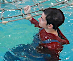 pool training wet hoodie and jeans